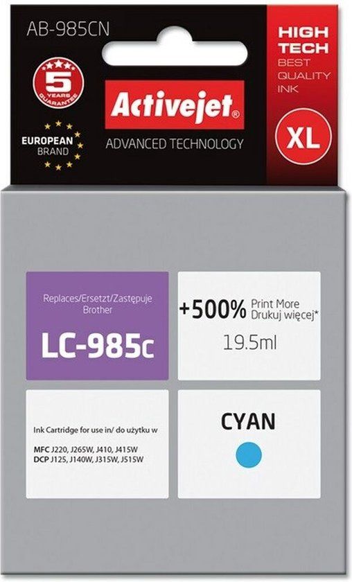 Activejet AB-985CN Cyaan Inktcartridge (vervangt Brother LC985C)