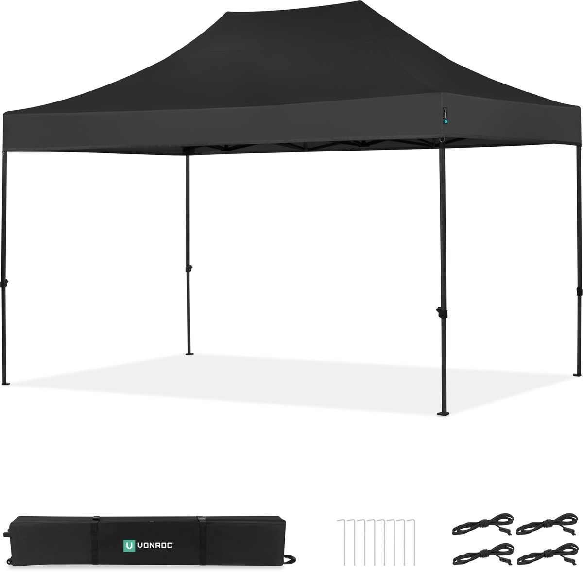 VONROC Partytent - 3x4.5 m – Premium easy-up Partytent – Modulair ontwerp - Opvouwbaar – Waterdicht – Stalen Frame - 50+ UV Bescherming - Incl. Opbergtas - Zwart