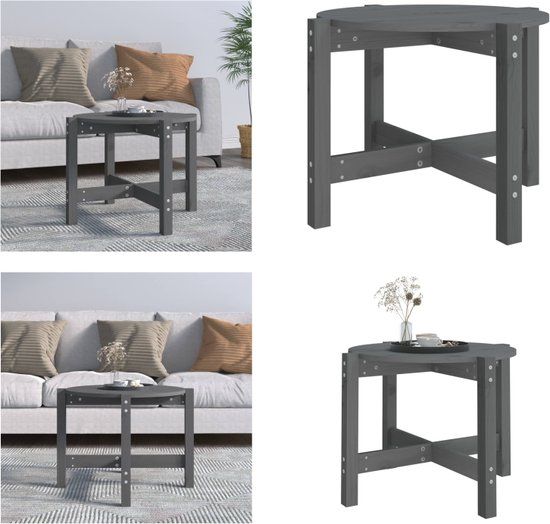 vidaXL Salontafel Ø 62,5x45 cm massief grenenhout grijs