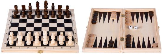 Engelhart Longfield Houten Schaakspel en Backgammon spel in 1 - tweezijdig Speelbord 29x29 cm - Koningshoogte 60 mm