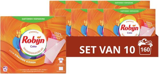 Robijn Classics Wasmiddeldoekjes - Color - 160 wasbeurten - 10 x 16 wasstrips
