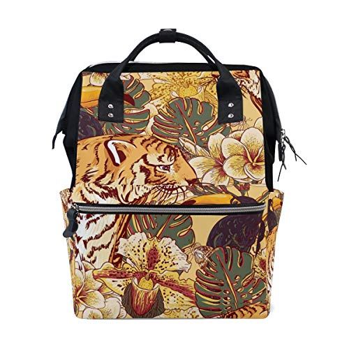 MONTOJ Tropische Bloemen Tijger Canvas Rugzak Reizen Campus Rugzak - 5601224250445