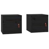 VidaXL Wandkasten 2 st 31,5x30x30 cm massief grenenhout zwart
