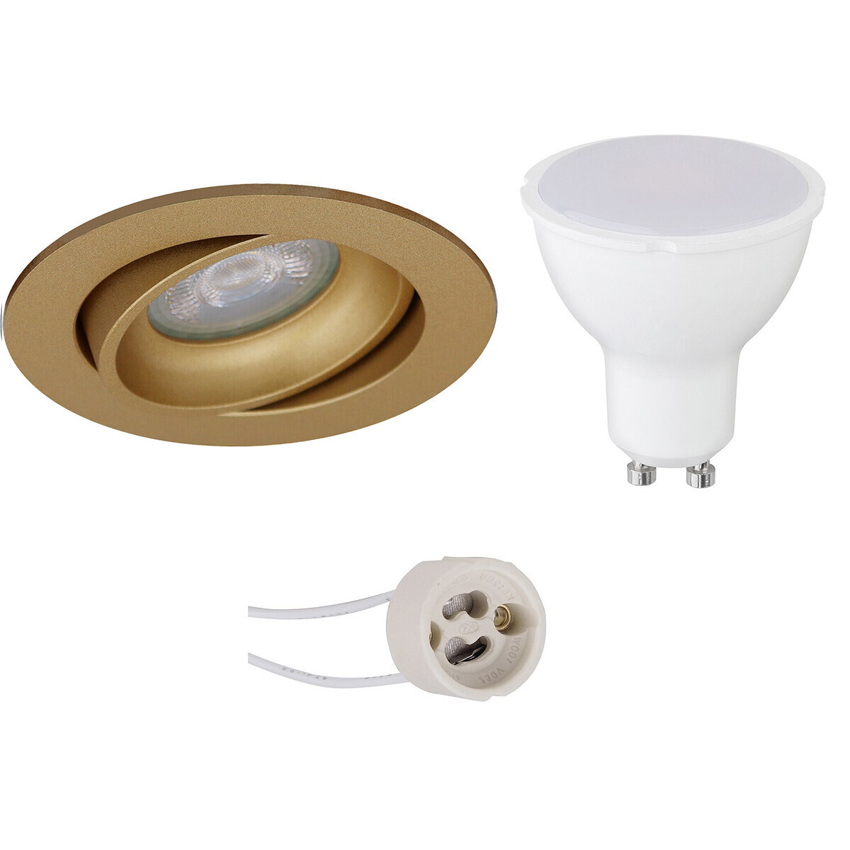 BES LED LED Spot Set - Pragmi Delton Pro - GU10 Fitting - Inbouw Rond - Mat Goud - 6W - Helder/Koud Wit 6400K - Kantelbaar - Ã˜82mm