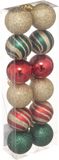 Atmosphera Kleine kerstballen - 12x st - goud/rood/groen - D4 cm - kunststof