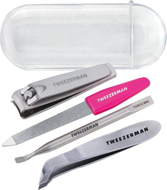 Tweezerman Mini Nagelset - Roze - Manicureset met Nagelvijl, Nagelknipper, Bokkenpoot en Nagelriemknipper