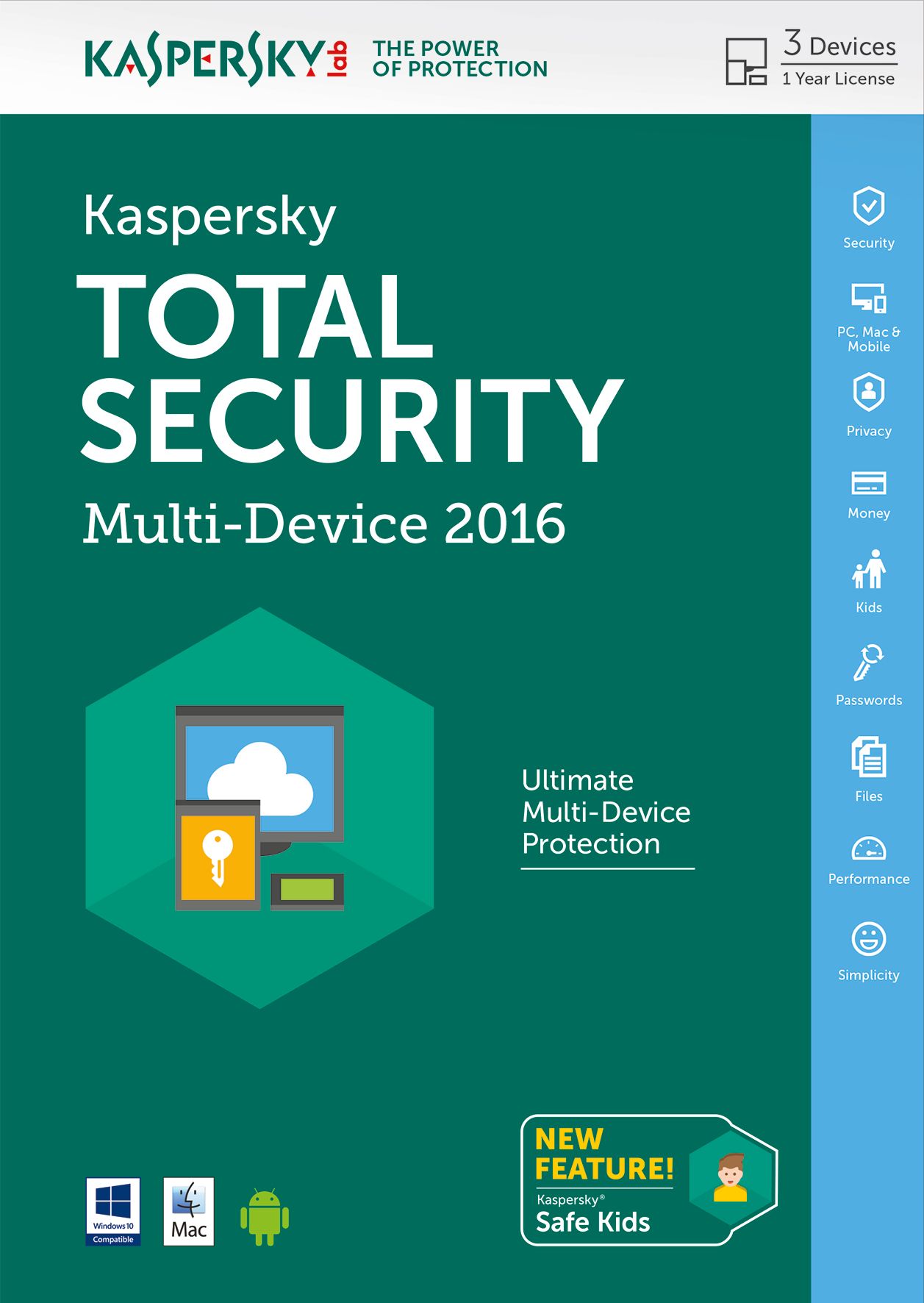 Kaspersky Total Security 2016 - 3 Users - 1 Year - Dutch/French