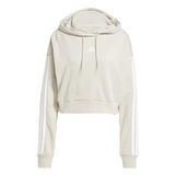 adidas dames Essentials 3-Stripes French Terry Cropped Hoodie Sweatshirt, wonder alumina/white, M