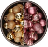 Bellatio Decorations Boules de Noël - lot de 74 pièces - rose poudré et or - 6 cm - plastique