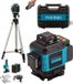 Five Stars® Laser à lignes croisées avec trépied - 4 à 16 lignes - Laser de construction professionnel 4D - Autonivelant - 360 degrés - Niveau laser vert - Laser à lignes - Ensemble complet