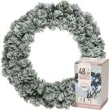 Decoris Kerstkrans - groen met sneeuw - D35 cm - incl. verlichting helder wit