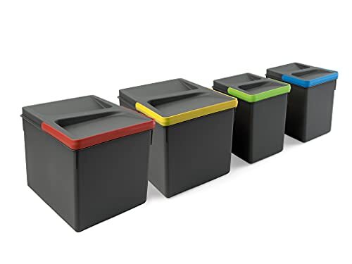 Emuca - Recyclingcontainers voor keukenlade, hoogte 216 mm, 2x12L,2x6L, Actraciet grijs