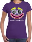 Bellatio Decorations Foute Party T-shirt voor dames - happy de peppie - paars - carnaval/themafeest M