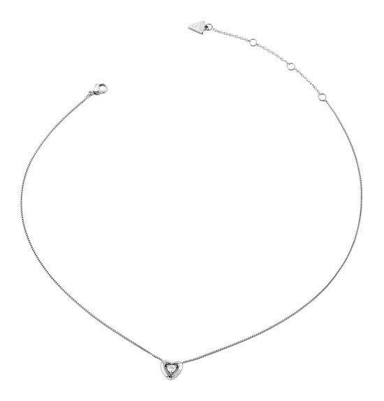 GUESS Beloved 16-18" Crystal Heart Necklace Rhodium zilverkleurig