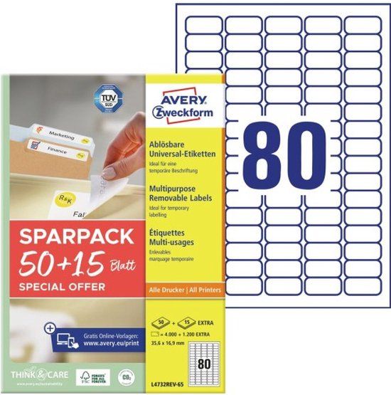 Avery Zweckform L4732REV-65 Multipurpose Etiketten
