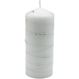 Elegante stompkaars, tafelkaars, decoratieve waskaars met edelsteenmotief, decoratieve kom, h x Ø 16 x 7 cm, zilveren strepen, wit