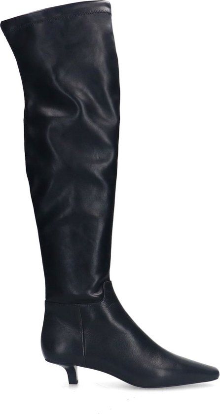 Sacha - Dames - Zwarte hoge stretch laarzen met kitten heel - Maat 39