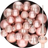 Decoris Kaemingk B.V. Kerstversiering kunststof kerstballen met glazen piek lichtroze 6-8-10 cm pakket van 45x stuks