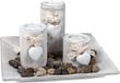 Gerimport Assiette à bougies - plateau - 3 bougeoirs - bois - pierres décoratives - 23x23 cm