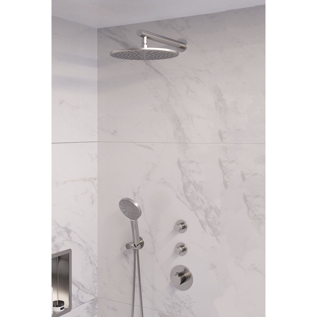 Brauer Regendoucheset Inbouw 30cm Rond Geborsteld Nikkel PVD 3 Greeps Thermostaatkraan en Handdouche