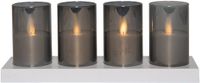 Anna's Collection LED theelichthouders kaarsen - in glas - 4x stuks - grijs - afstandsbediening en oplaadstation