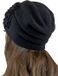Vivisence Bonnet d'hiver pour femme - Laine chaude tricotée avec application florale et plis doux à l'arrière - Parfaite pour protéger du froid et agréable à porter sans boulocher en hiver - Noir