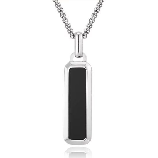 Mendes Zilverkleurige Heren Ketting met Rechthoekige Tijgeroog Inlay 60 cm
