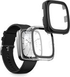 kwmobile 2x cover geschikt voor Amazfit Active 2 Square - Fitnesstracker cover van gehard glas en kunststof frame set transparant / zwart