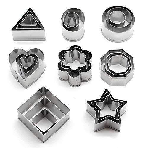 O-Kinee Mini-uitsteekvormpjes van roestvrij staal, 24 stuks geometrische koekjes uitsteekvormen set, doe-het-zelf gereedschap voor het bakken van fondant