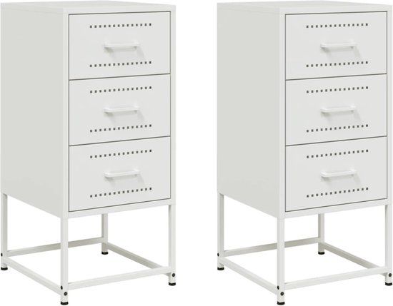 vidaXL Nachtkastjes - Set van 2 - Wit - Staal - 36x39x78 cm