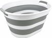 Merkloos / Sans marque Wasmand van kunststof, inklapbaar, 23 l, ovale kuip/mand, opvouwbare opbergcontainer/organizer, draagbare wasbak, ruimtebesparende wasmand (1, wit/grijs)