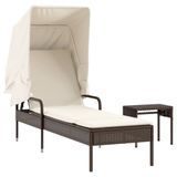 Prolenta Maison Exclusive Ligbed met zonnedak en tafel, bruin, van polyrotan