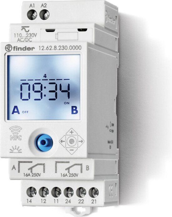 Finder 12.62.8.230.0000 Schakelklok voor DIN-rails 230 V/DC, 230 V/AC Weekprogramma