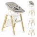 Deryan Chaise haute avec transat - Chaise repas pliable - Blanc/Bois + Transat Gris