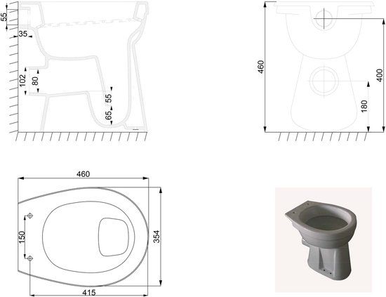 Wiesbaden Staande Verhoogde Toiletpot + 6 cm - Wit