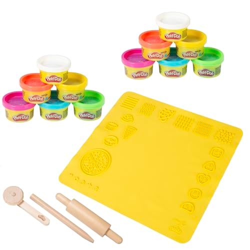 roba x Play-Doh Duurzame Speelset - Extra grote 3D-creativiteitsmat, 12 potjes klei, FSC-houten gereedschappen - Educatief waardevol & speelklaar - Voor kinderen vanaf 3 jaar