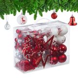 Relaxdays kerstballen set van 103, kunststof, onbreekbaar, kerstboomversiering, rood/wit