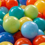 KiddyMoon Ballenbak ballen voor Kinderen Ø7 cm met 100 Stuks - Lichtgroen Oranje Turkoois Blauw Babyblauw Geel
