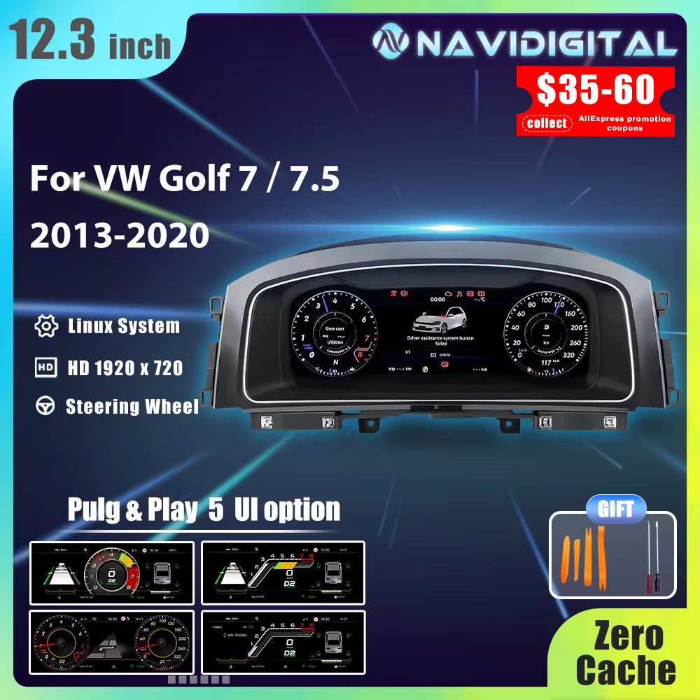 Navidigital 12.3'' Dashboard Cluster Voor VW Golf 7 MK7 2013-2020 Jaar Ondersteuning HDMI Carplay Radio Instrumentenpaneel Cockpit