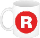 Bellatio Decorations Koffie mok met de letter R - beker - rood - 300 ml