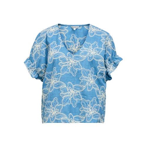 OBJECT gebloemde blousetop met borduursels - blauw
