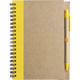 Merkloos Notitieboekje met Balpen - Hardcover - Beige/Geel - 18x13cm - 60 Gelinieerde Pagina's