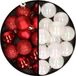 Merkloos / Sans marque Kerstballen 36x stuks - 3 en 4 cm - rood en parelmoer wit - kunststof