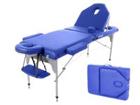 QUIRUMED Opvouwbare massagestoel van aluminium, 186 x 66 cm, gewatteerd 14 cm, blauw