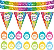 Haza Verjaardag versiering pakket Happy Birthday - ballonnen/vlaggetjes/feestslinger