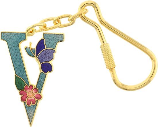 Behave® Sleutelhanger blauw emaille letter V 4 cm