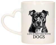 Bellatio Decorations Mok voor honden liefhebbers - Staffordshire - wit met hartjes oor - 300 ml
