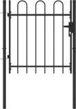 vidaXL - Hekpoort - BOXTEL - enkele - deur - met - gebogen - bovenzijde - staal - 1x1 - m - zwart