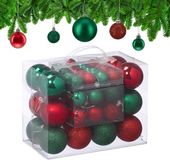 Merkloos / Sans marque Relaxdays Kerstballen - Set van 50 - Kunststof - ∅ 3, 4, 6 cm - Groen-Rood