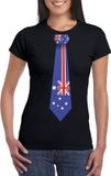 Bellatio Decorations Australië Zwart t-shirt met Australische vlag stropdas dames - Australie supporter M